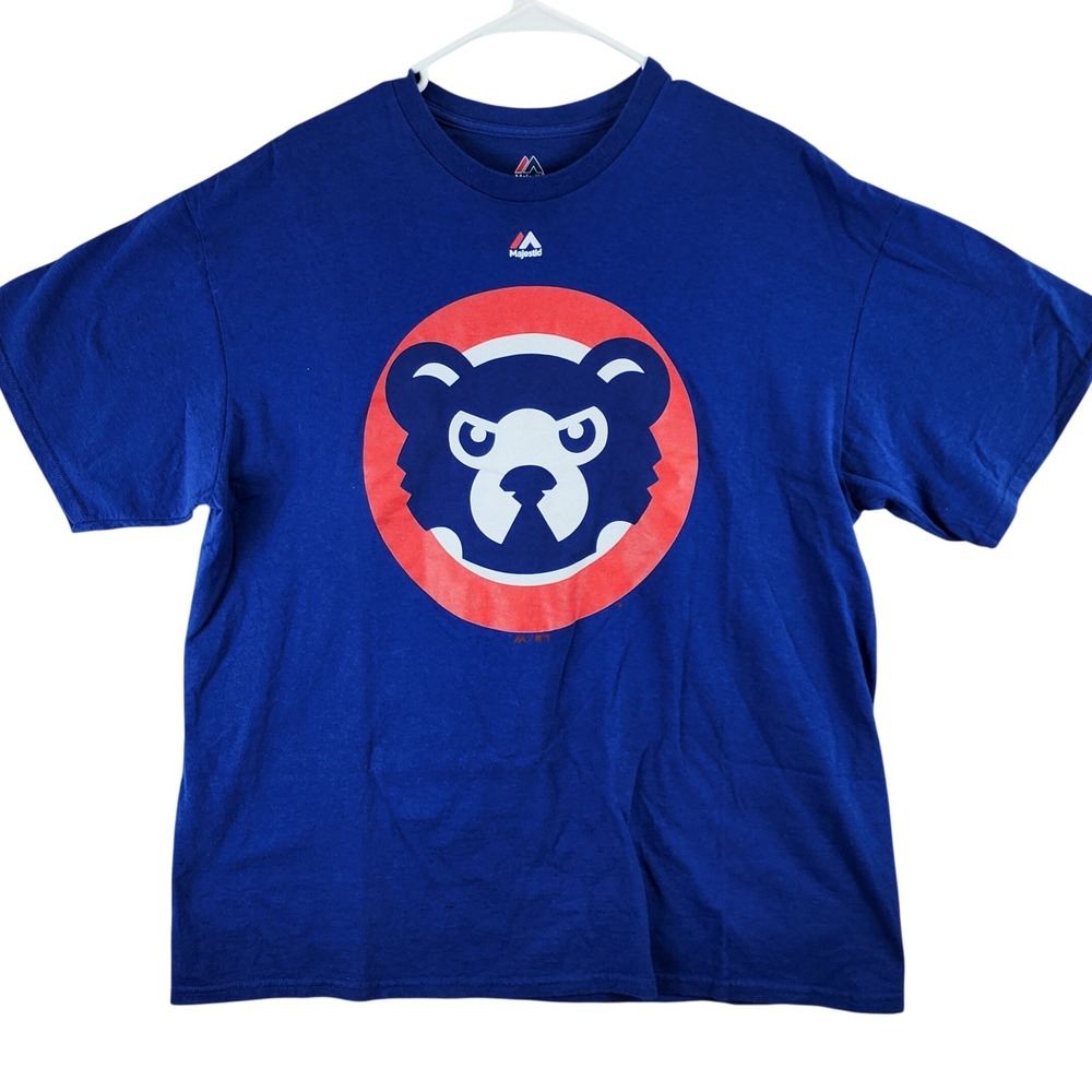 Majestic Chicago Cubs Blue Graphic T-Shirt MLB Bear Logo Short Sleeve Mens XL